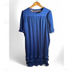 Vintage Elegant Blue Pleated Dress
